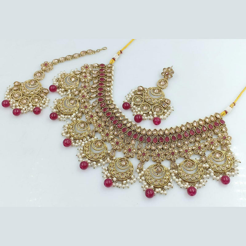 Kavita Art Gold Plated Crystal Stone And Pearls Necklace Set