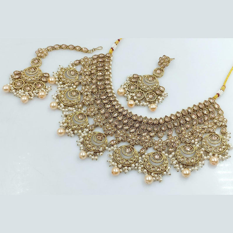 Kavita Art Gold Plated Crystal Stone And Pearls Necklace Set