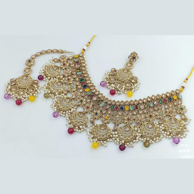 Kavita Art Gold Plated Crystal Stone And Pearls Necklace Set