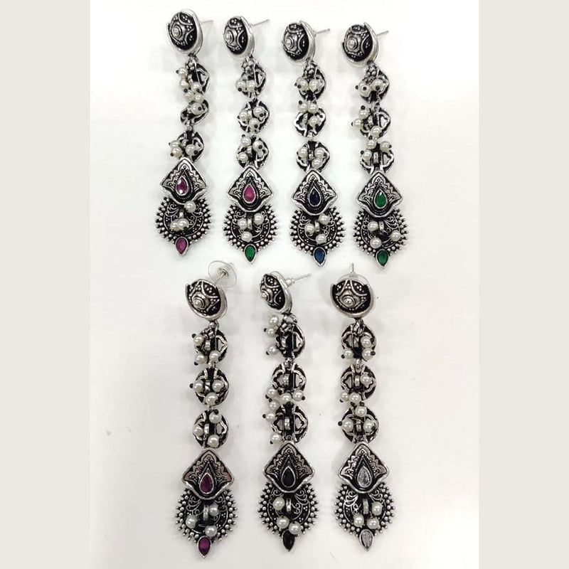 Kavita Art Oxidised Plated Crystal Stone Pearl Dangler Earrings