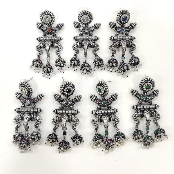 Kavita Art Oxidised Plated Pota Stone Pearl Dangler Earrings