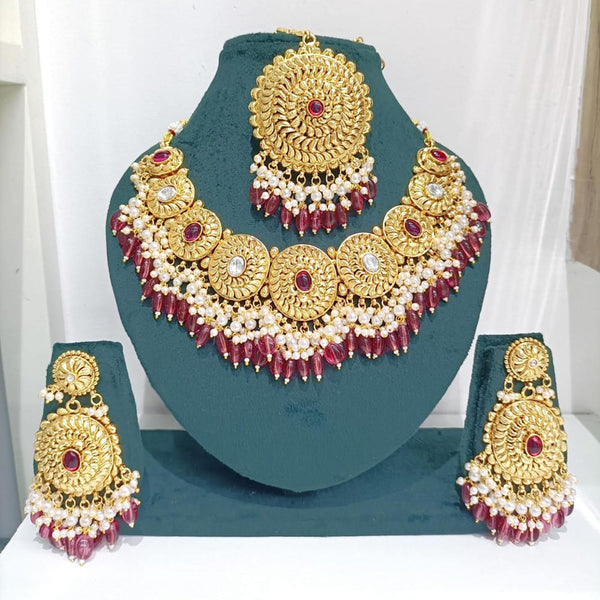 Kavita Art Gold Plated Kundan Stone And Pearls Necklace Set