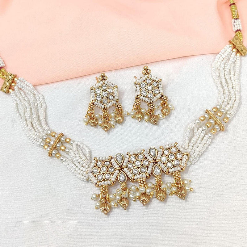 Kavita Art Gold Plated Pota Stone And Pearls Necklace Set