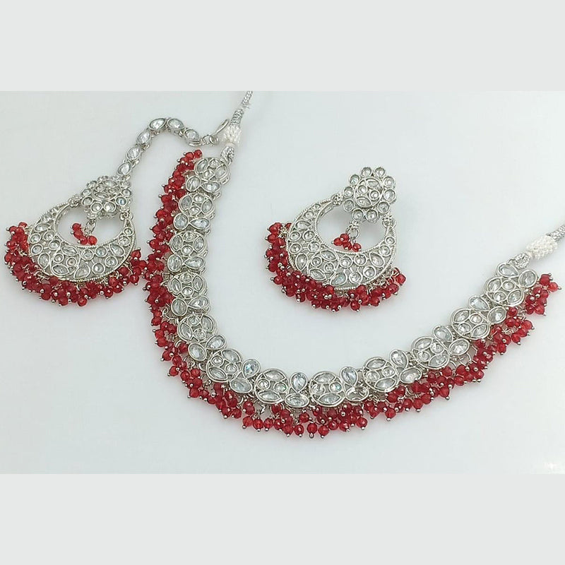 Kavita Art Silver Plated Crystal Stone And Pearl Necklace Set