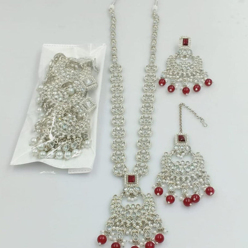 Kavita Art Silver Plated Crystal Stone And Pearls Long Necklace Set    (1 Piece Only)