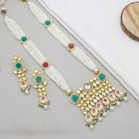 Kavita Art Gold Plated Kundan Stone And Pearls Long Necklace Set