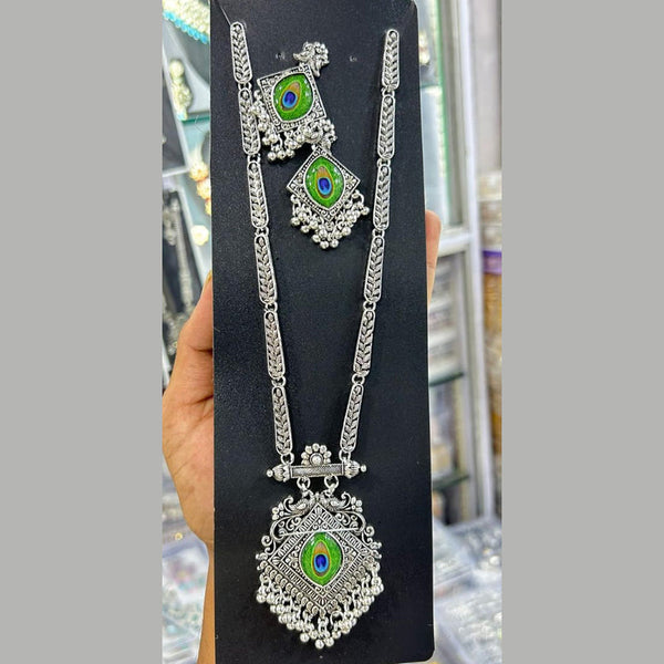 Kavita Art Oxidised Plated Long Peacock Style Necklace Set