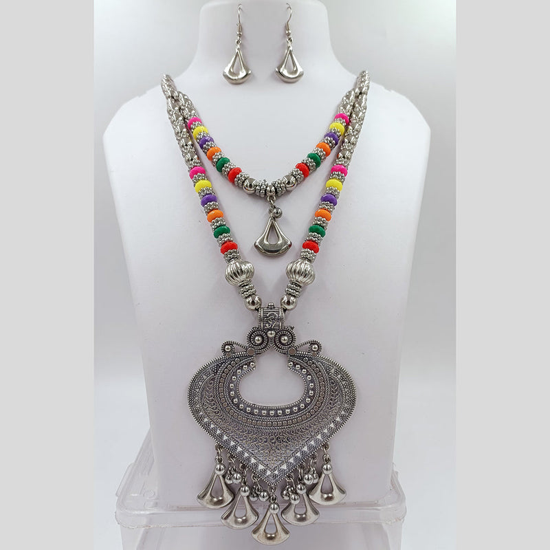 Kavita Art Oxidised Plated Pearls Long Necklace Set