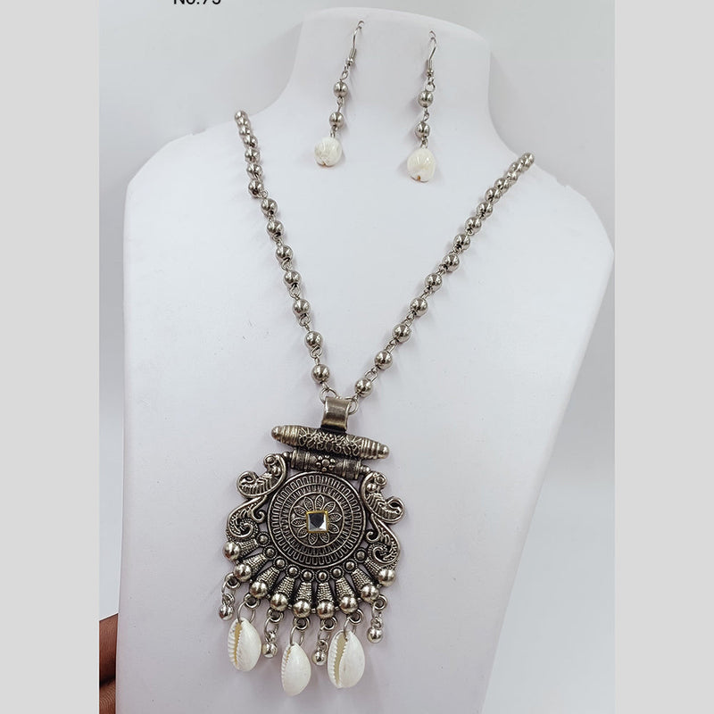 Kavita Art Oxidised Plated Shell Long Necklace Set