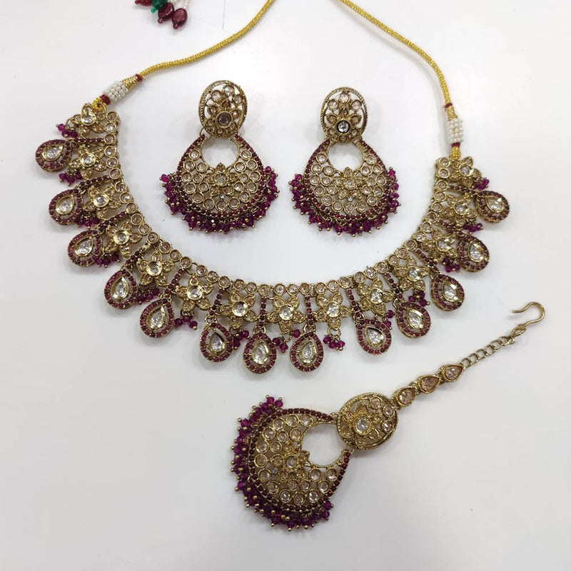 Kavita Art Gold Plated Crystal Stone And Pearls Necklace Set