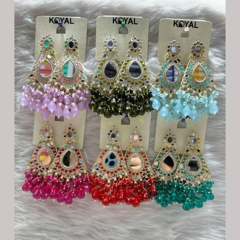 Kavita Art Gold Plated Mirror And Beads Dangler Earrings (Assorted Color 1 Piece Only)