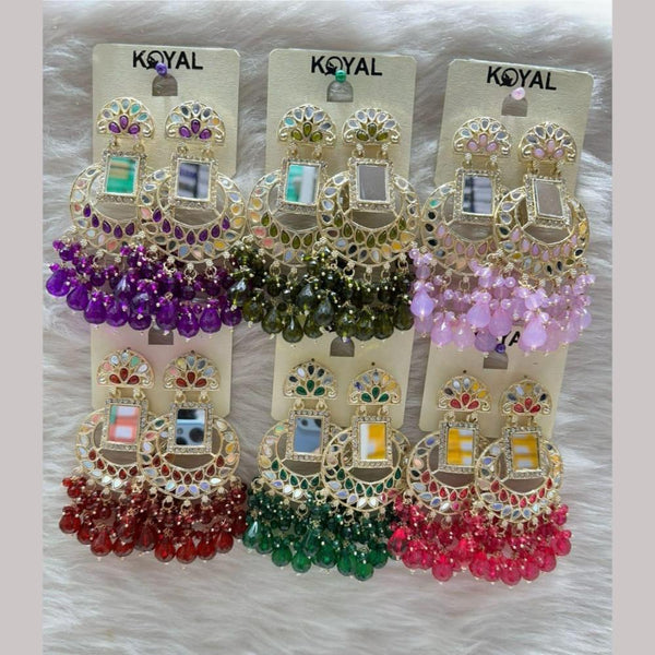 Kavita Art Gold Plated Mirror And Beads Dangler Earrings (Assorted Color 1 Piece Only)