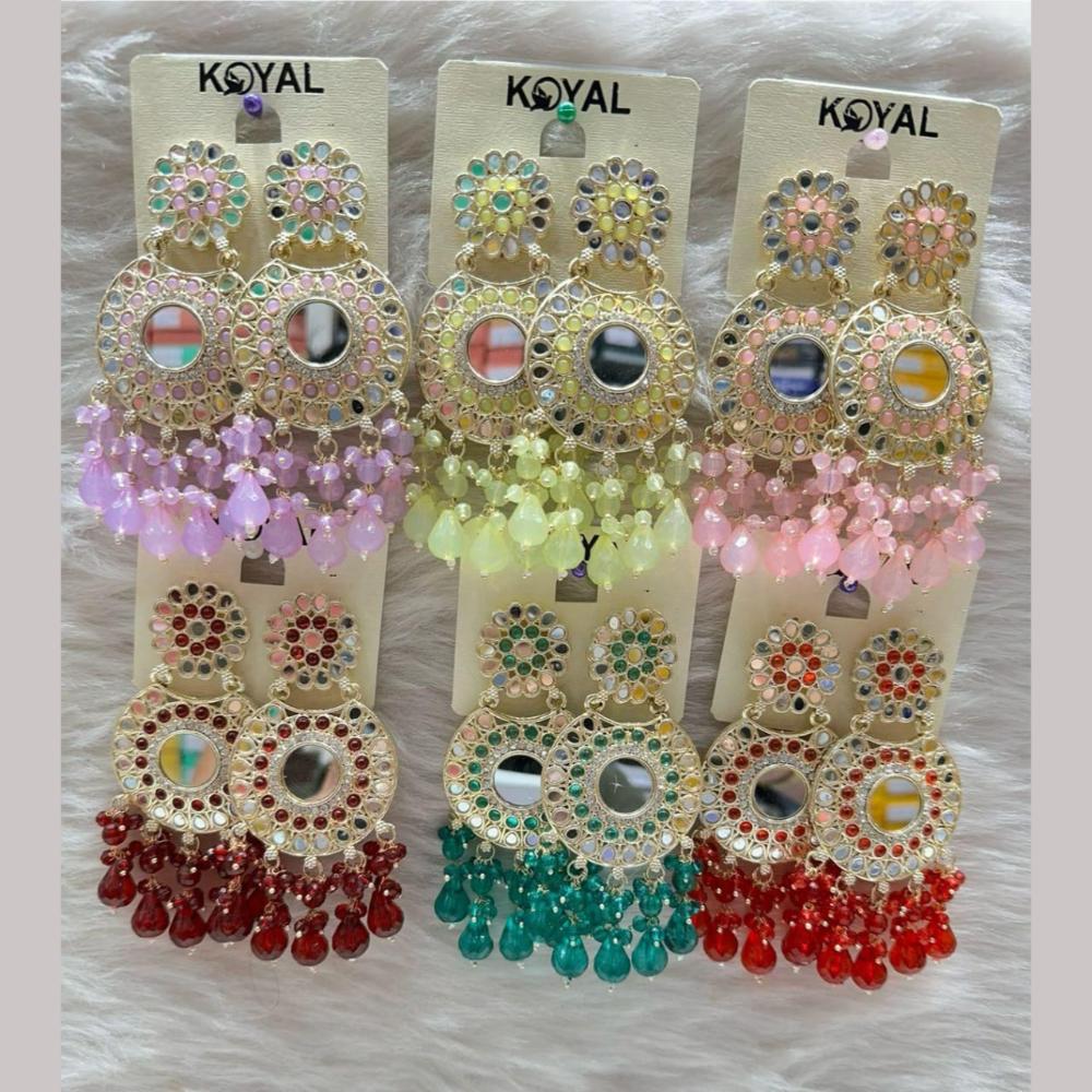 Kavita Art Gold Plated Mirror And Beads Dangler Earrings (Assorted Color 1 Piece Only)