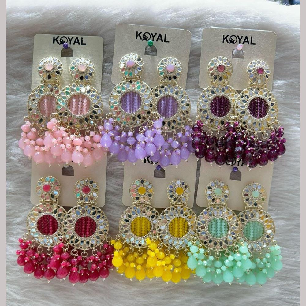 Kavita Art Gold Plated Mirror And Beads Dangler Earrings (Assorted Color 1 Piece Only)