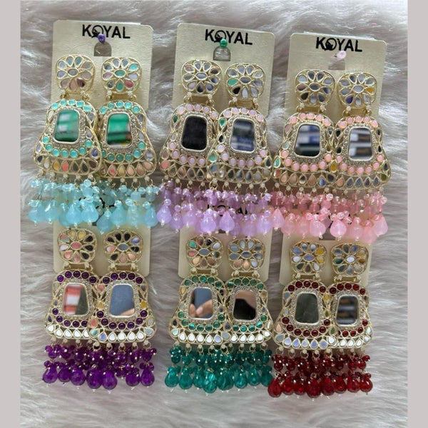 Kavita Art Gold Plated Mirror And Beads Dangler Earrings (Assorted Color 1 Piece Only)