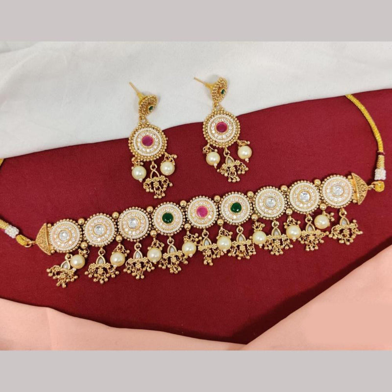 Kavita Art Gold Plated Pota Stone And Pearls Choker Necklace Set