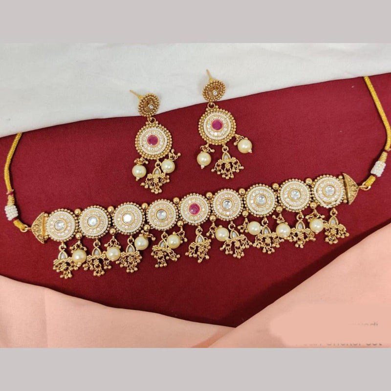 Kavita Art Gold Plated Pota Stone And Pearls Choker Necklace Set