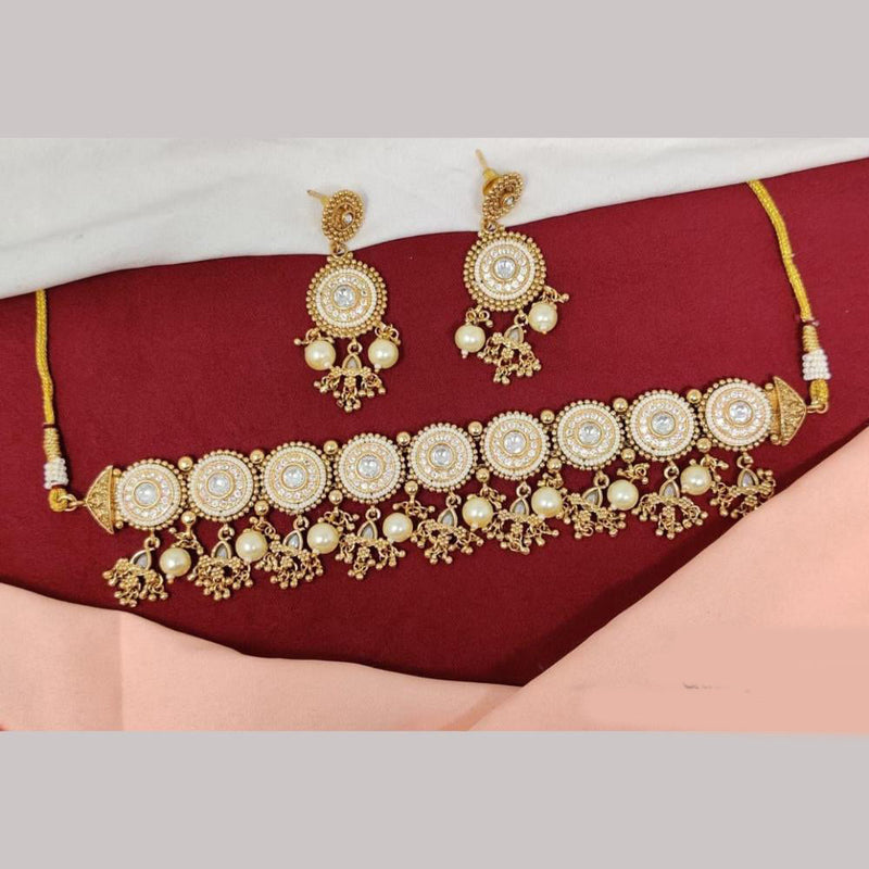 Kavita Art Gold Plated Pota Stone And Pearls Choker Necklace Set