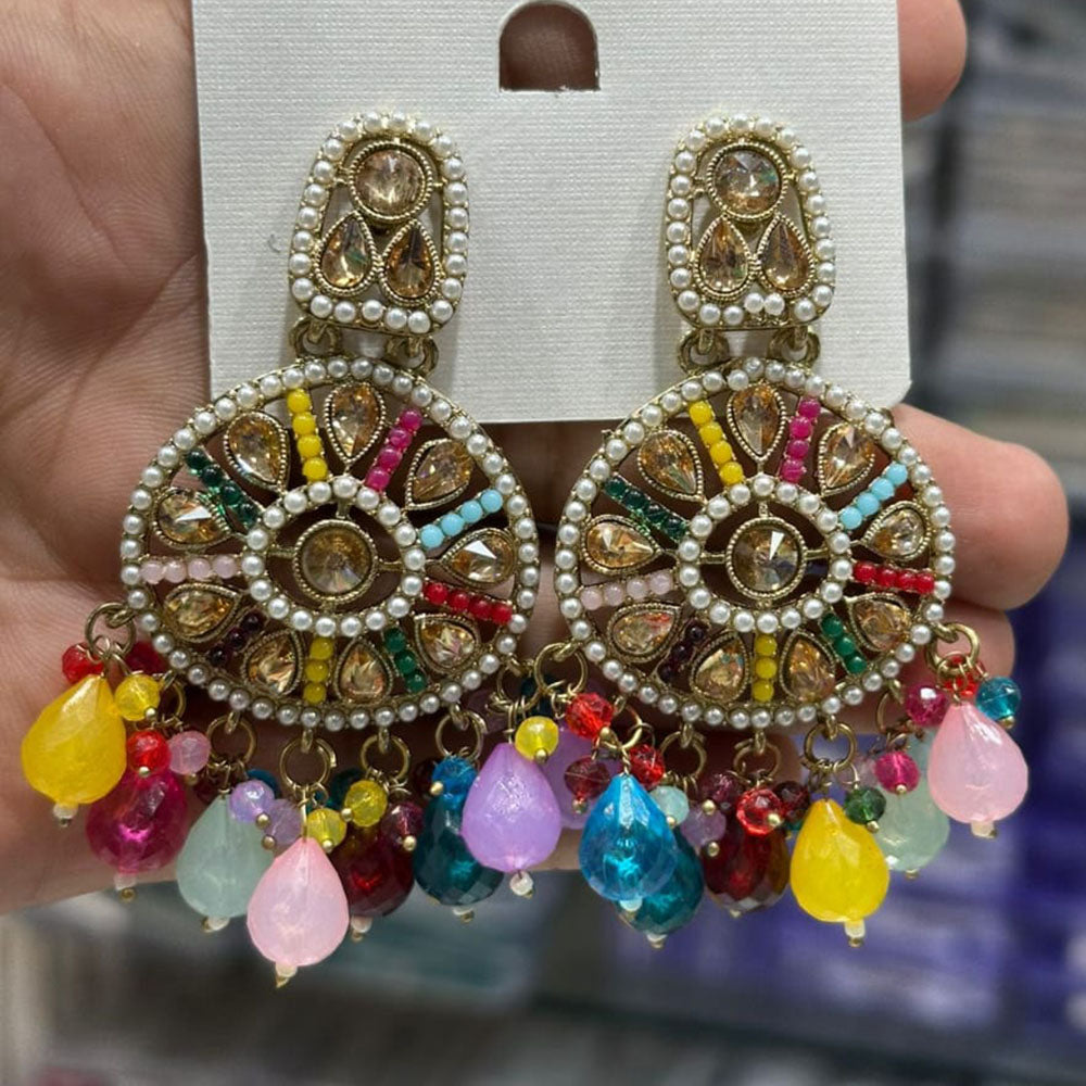 Kavita Art Gold Plated Crystal Stone And Beads Dangler Earrings