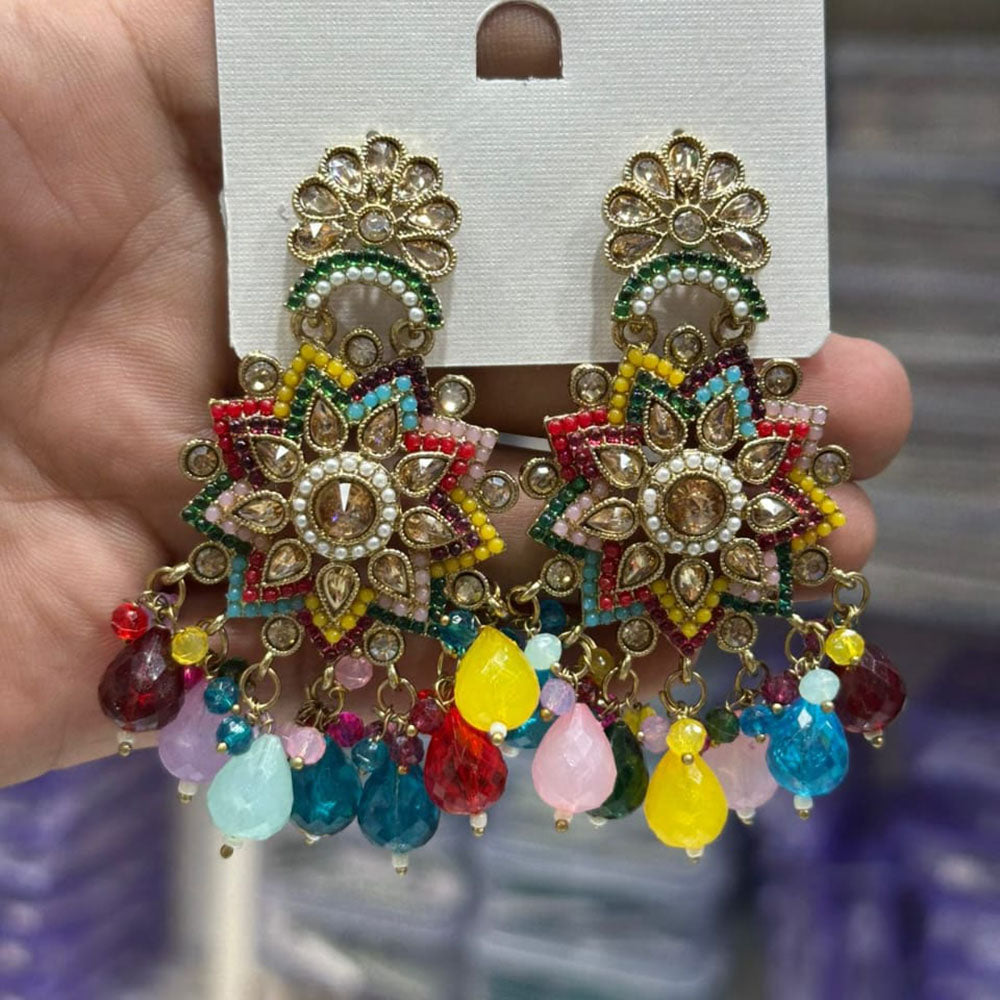 Kavita Art Gold Plated Crystal Stone And Beads Dangler Earrings