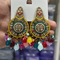 Kavita Art Gold Plated Crystal Stone And Beads Dangler Earrings