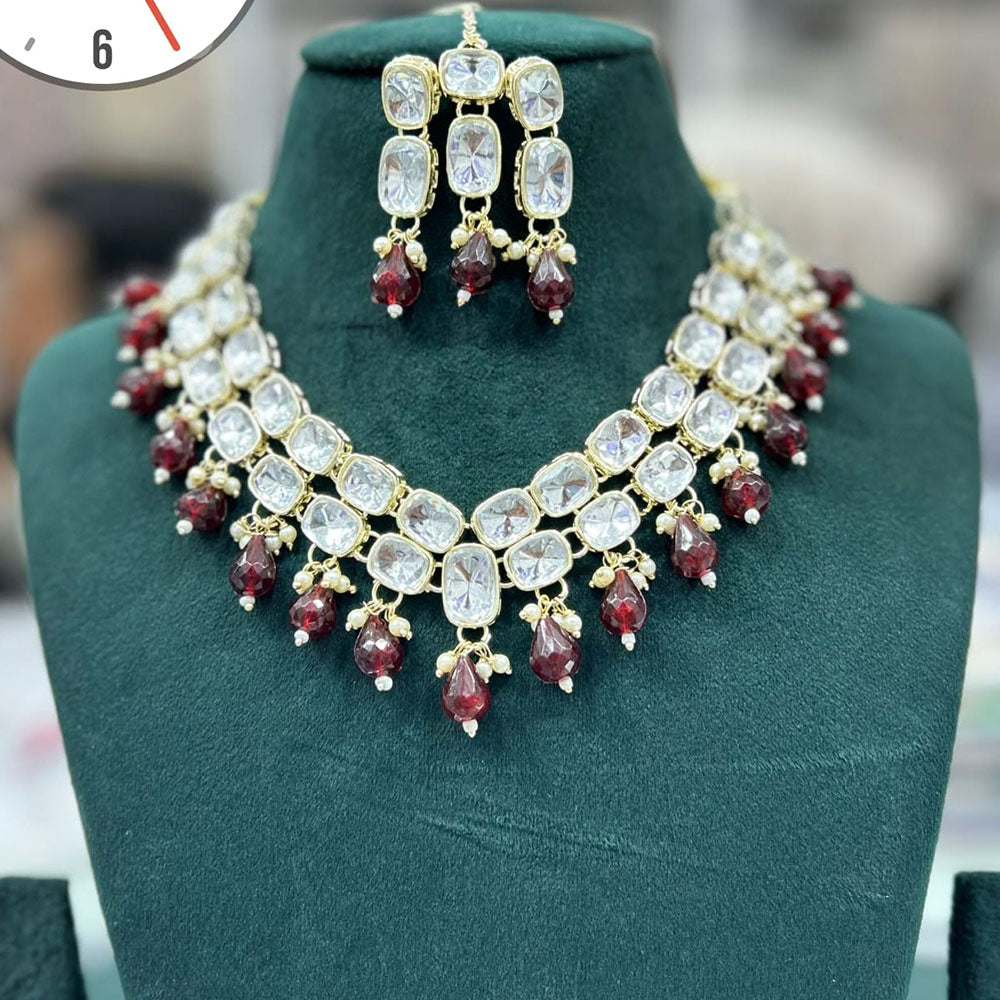 Kavita Art Gold Plated Crystal Stone And Beads Necklace Set