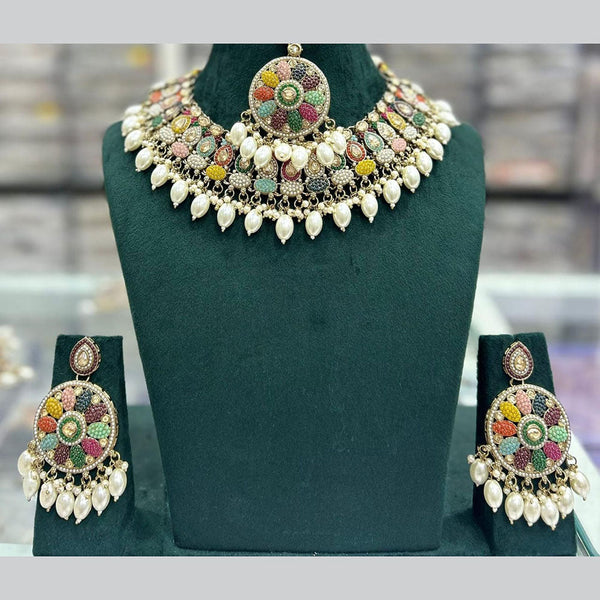 Kavita Art Gold Plated Crystal Stone And Pearls Necklace Set