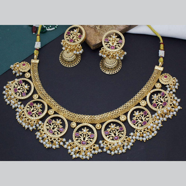 Kavita Art Gold Plated Pota Stone And Pearls Necklace Set