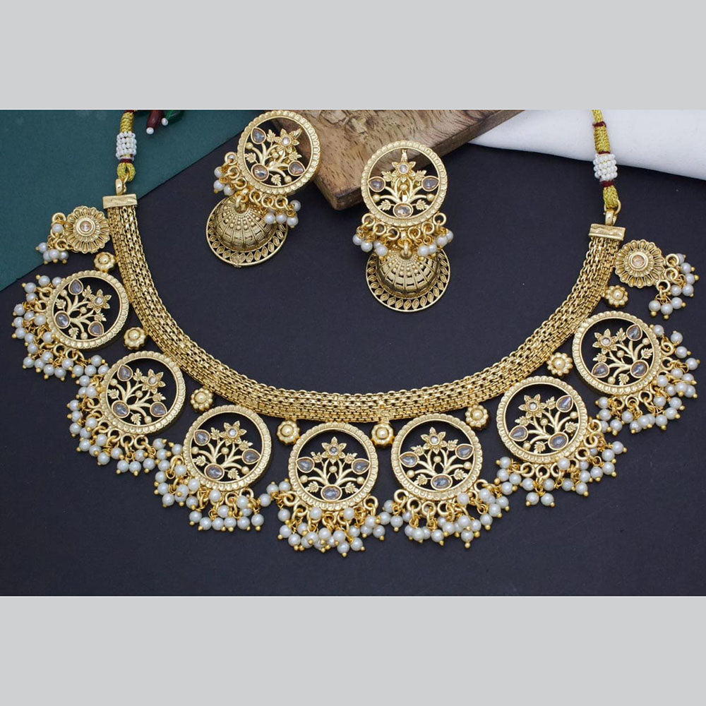 Kavita Art Gold Plated Pota Stone And Pearls Necklace Set