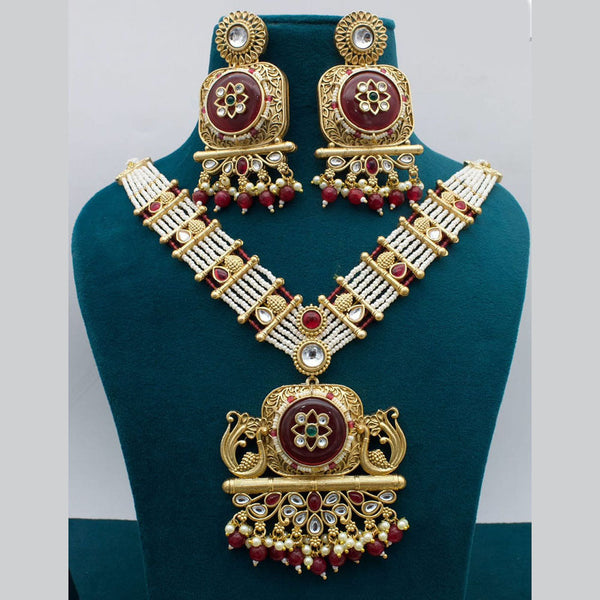 Kavita Art Gold Plated Pota Stone And Pearls Necklace Set