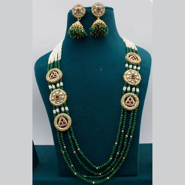 Kavita Art Gold Plated Pota Stone Pearls And Beads Long Necklace Set