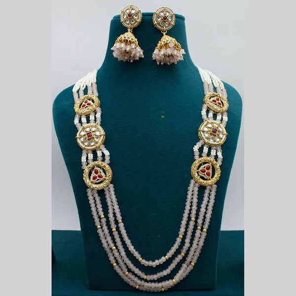 Kavita Art Gold Plated Pota Stone Pearls And Beads Long Necklace Set