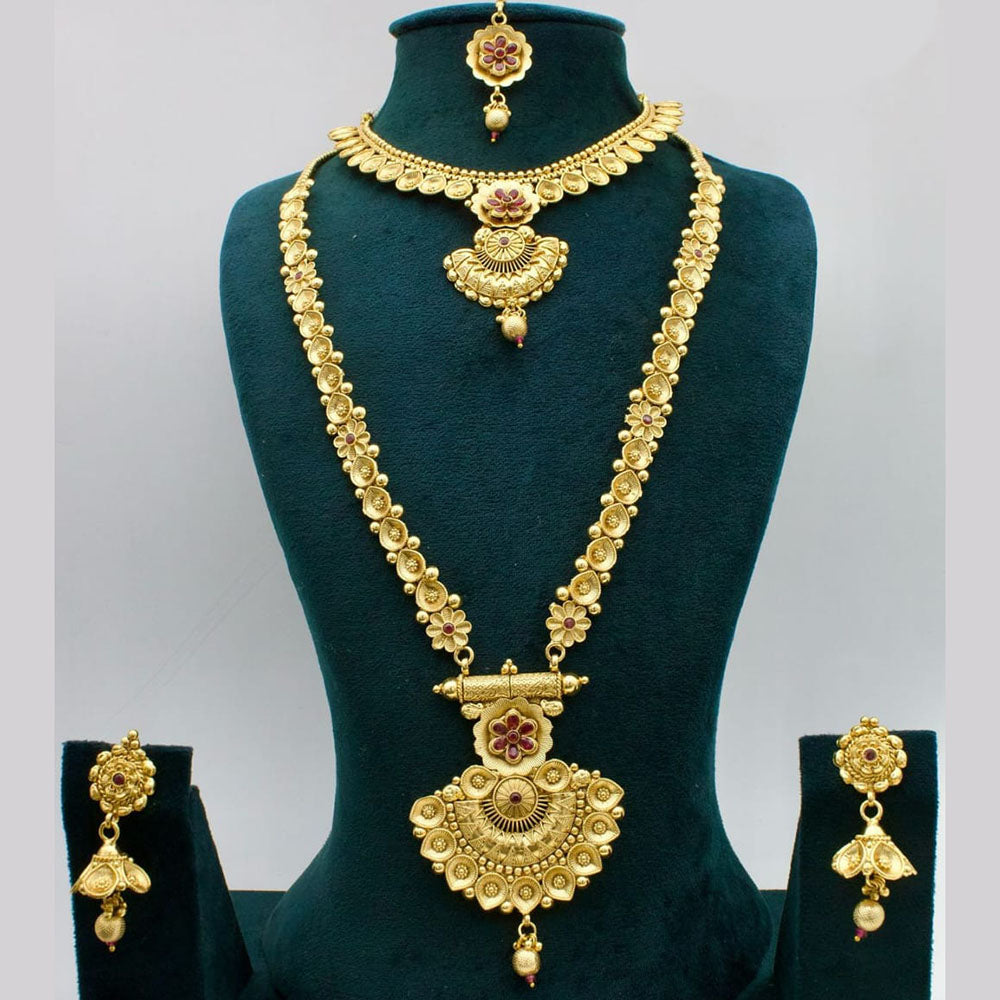 Kavita Art Gold Plated Pota Stone Double Necklace Set