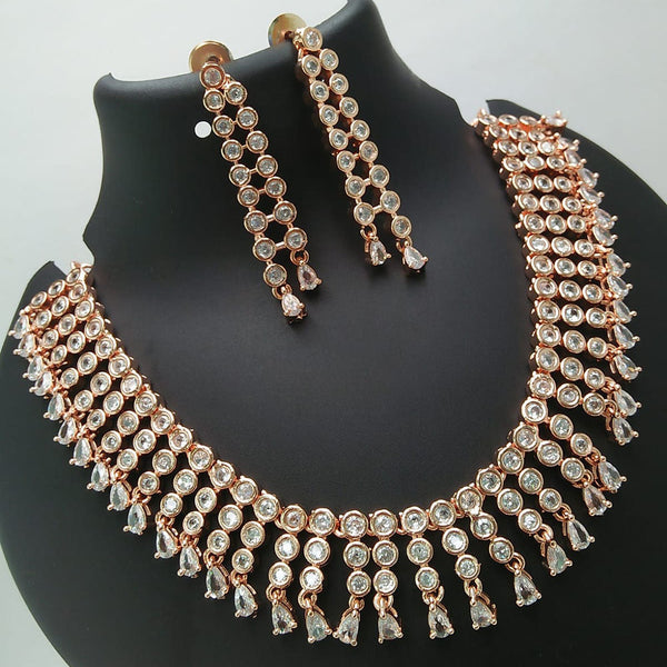 Kavita Art Rose Gold Plated American Diamond Necklace Set