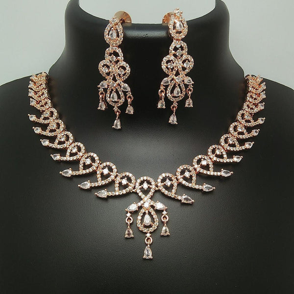 Kavita Art Rose Gold Plated American Diamond Necklace Set