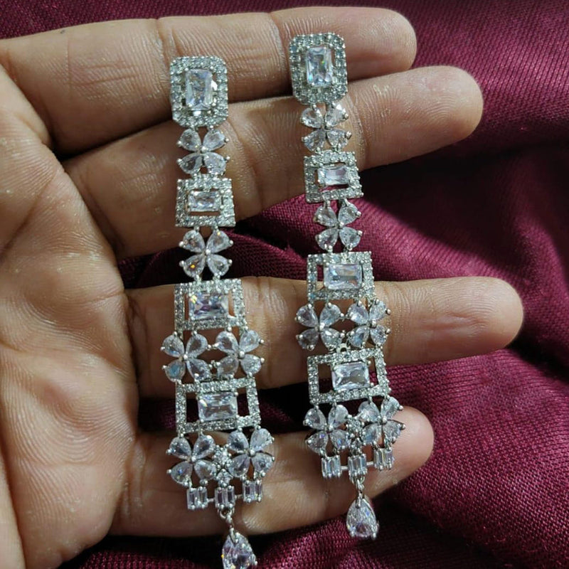 Kavita Art Silver Plated American Diamonds Dangler Earrings