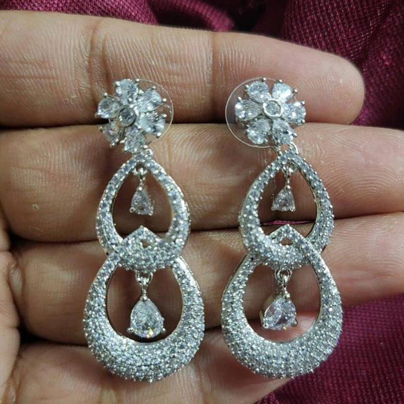 Kavita Art Silver Plated American Diamonds Dangler Earrings