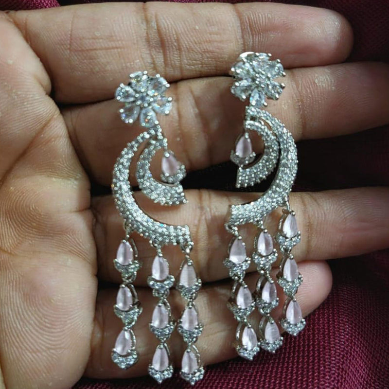 Kavita Art Silver Plated American Diamonds Dangler Earrings