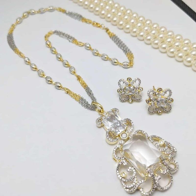 Kavita 2 Tone Plated Crystal Stone And Austrian Stone Chain Pendant Set