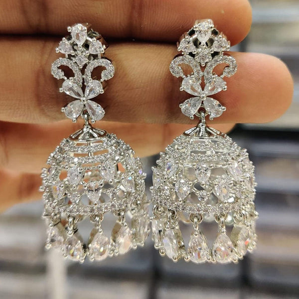 Kavita Art Silver Plated American Diamond Jhumki Earrings