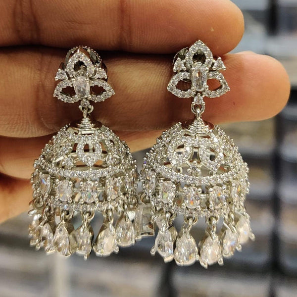 Kavita Art Silver Plated American Diamond Jhumki Earrings