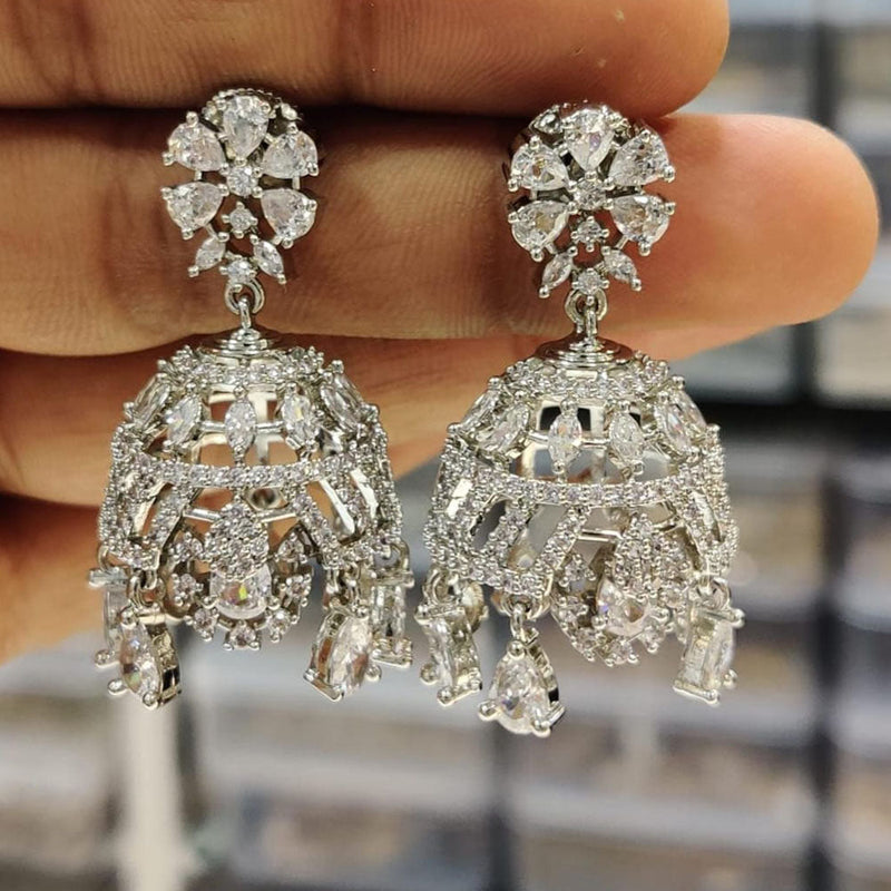 Kavita Art Silver Plated American Diamond Jhumki Earrings