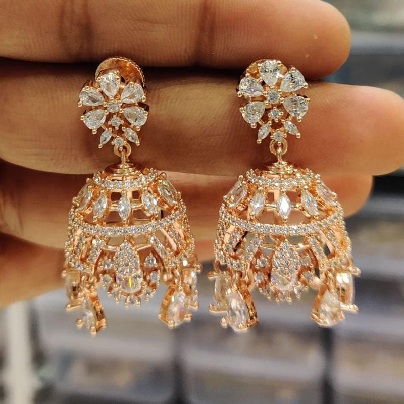 Kavita Art Rose Gold Plated American Diamond Jhumki Earrings