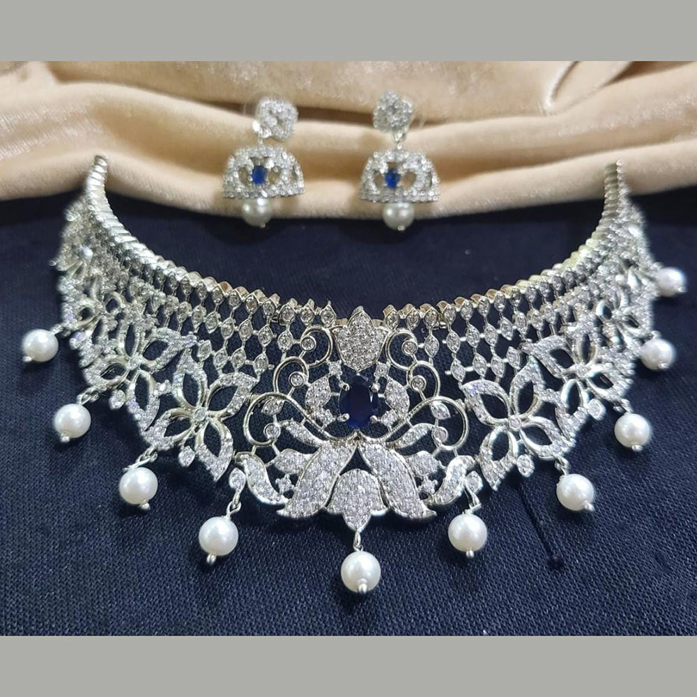 Kavita Art Silver Plated American Diamond Choker Necklace Set