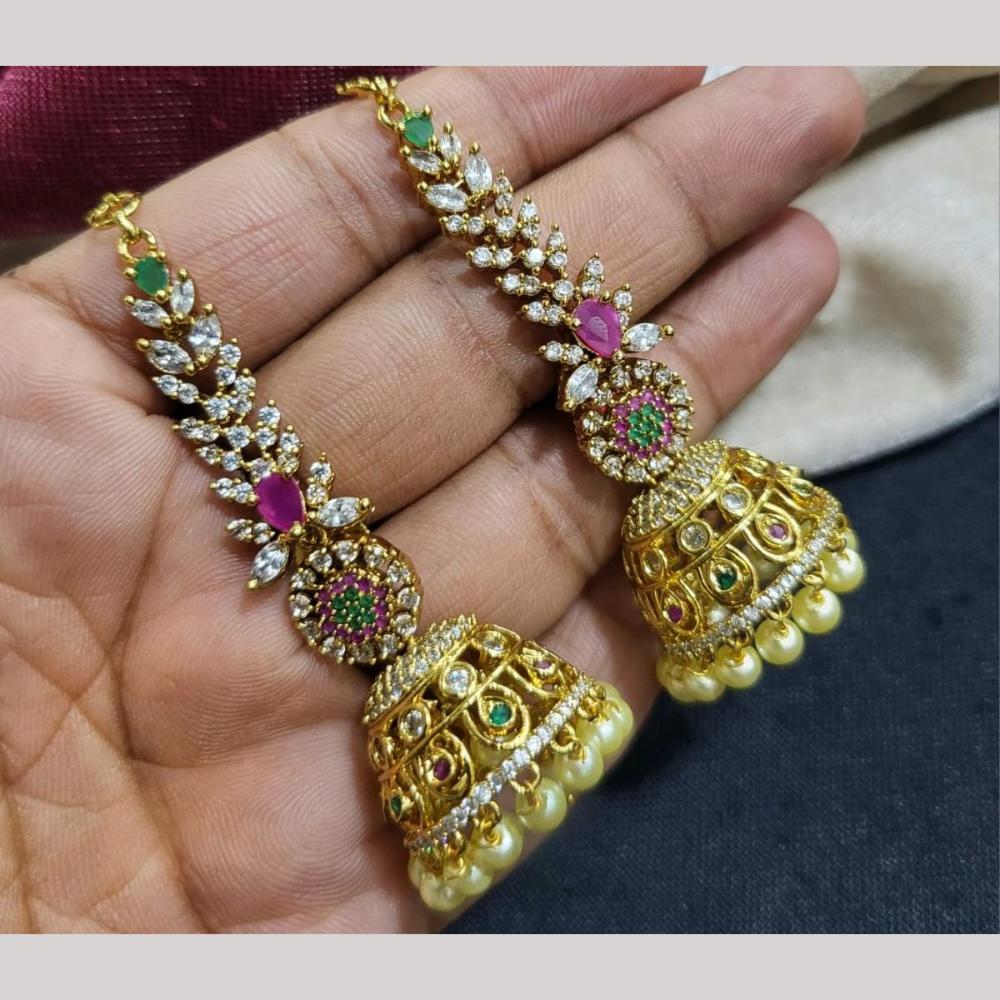 Kavita Art Gold Plated American Diamond Kanchain Jhumki Earrings