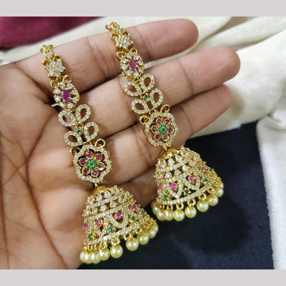 Kavita Art Gold Plated American Diamond Kanchain Jhumki Earrings