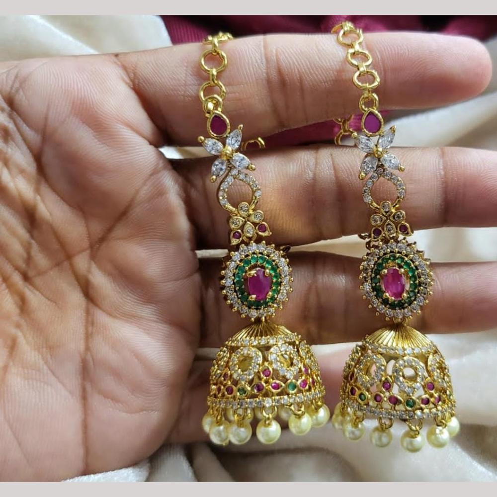 Kavita Art Gold Plated American Diamond Kanchain Jhumki Earrings