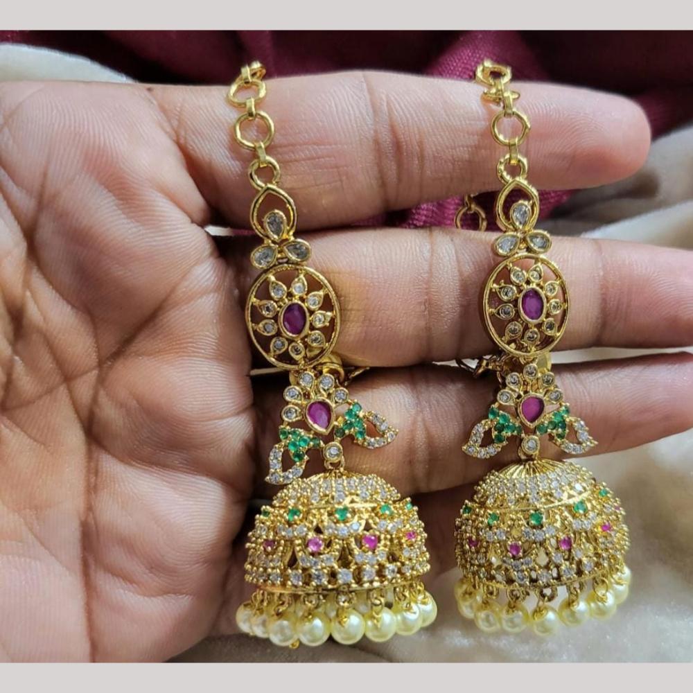 Kavita Art Gold Plated American Diamond Kanchain Jhumki Earrings