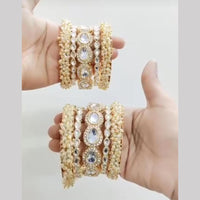 Kavita Art Gold Plated Kundan Stone And Pearls Bangles Set