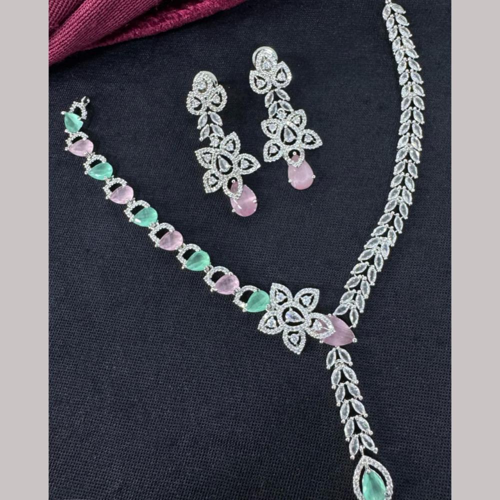 Kavita Art Silver Plated  Adorned with Sparkling American Diamonds Necklace Set